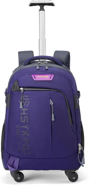20 Inches Water-resistant Rolling Laptop Backpack Wheeled Backpack for Adult, Business People and Travel Commuter Carry-on Luggage with Spinner Wheels Travel Luggage (Purple, 20 Inches)