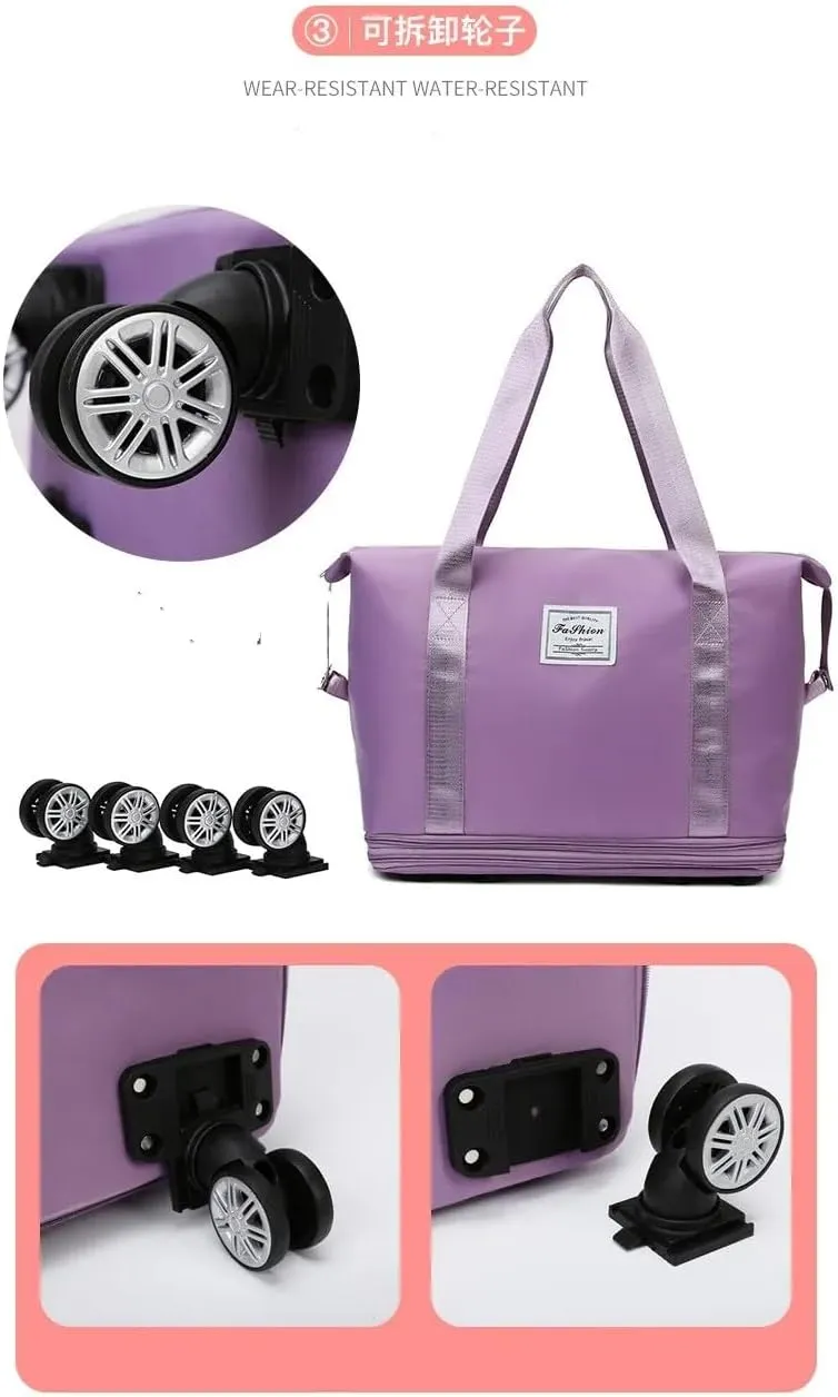 2025 New Travel Bag with Wheels, Expandable & Foldable Large Capacity Rolling Luggage, Adjustable Shoulder Strap & Detachable Wheels(Pink)