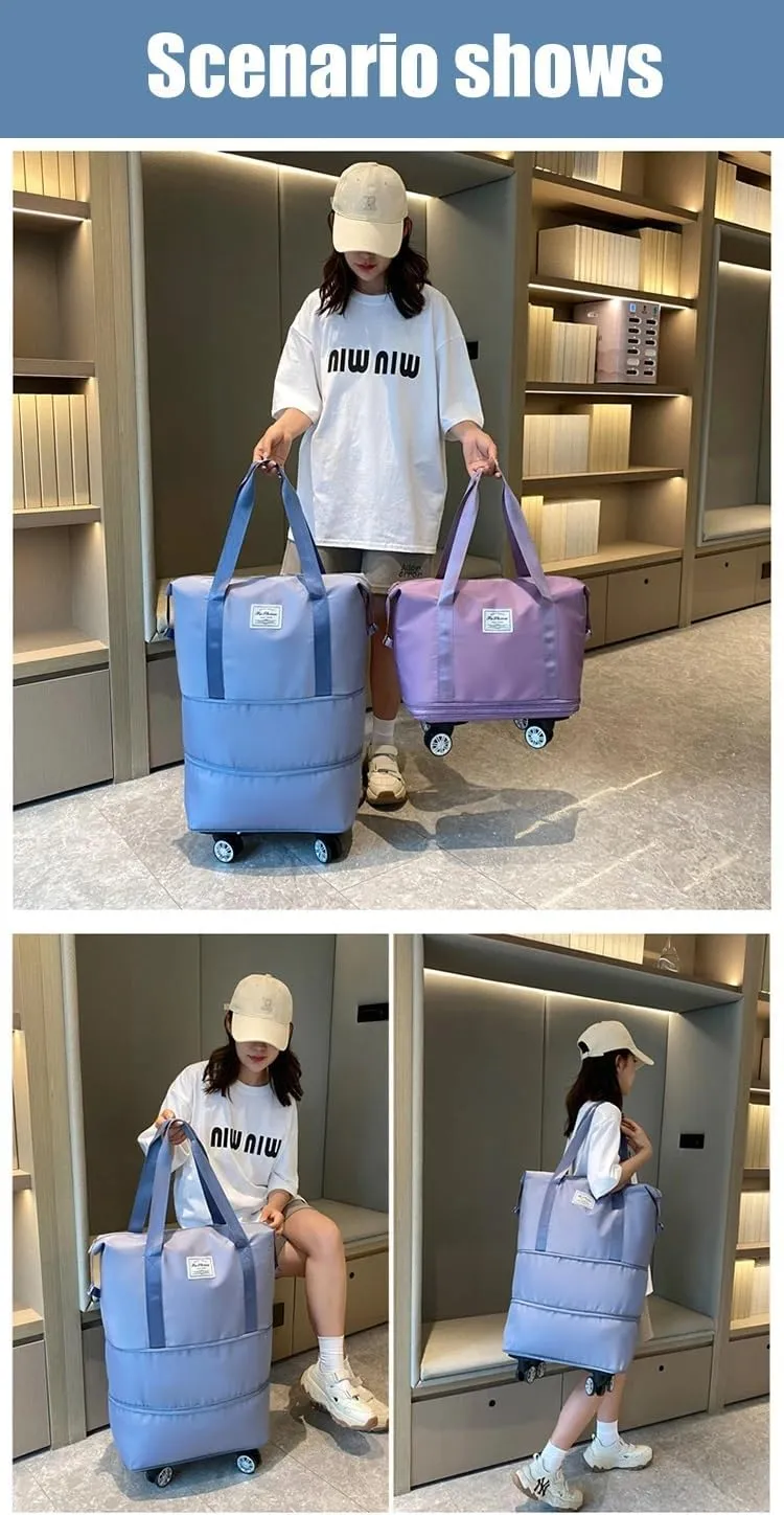 2025 New Travel Bag with Wheels, Expandable & Foldable Large Capacity Rolling Luggage, Adjustable Shoulder Strap & Detachable Wheels(Pink)