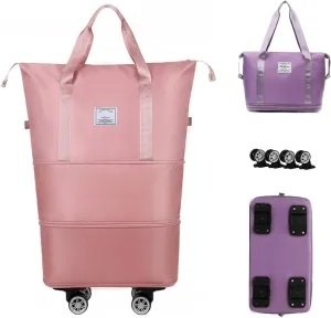 2025 New Travel Bag with Wheels, Expandable & Foldable Large Capacity Rolling Luggage, Adjustable Shoulder Strap & Detachable Wheels(Pink)