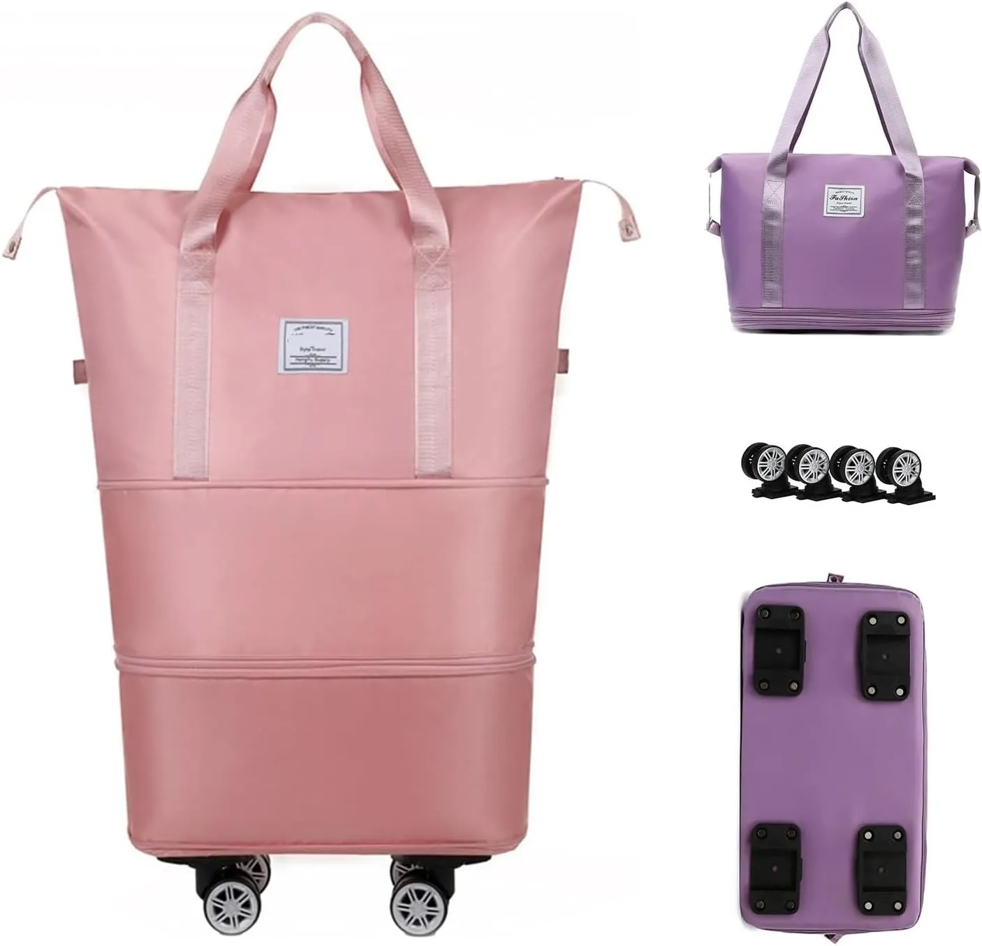 2025 New Travel Bag with Wheels, Expandable & Foldable Large Capacity Rolling Luggage, Adjustable Shoulder Strap & Detachable Wheels(Pink)
