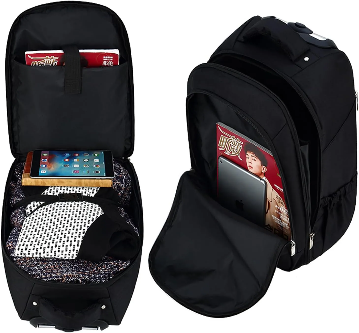 20in Rolling Business Backpack for Men Women, Airline Approved Travel Laptop Carry on Luggage Bag with Wheels Large Capacity (Black D,20in)