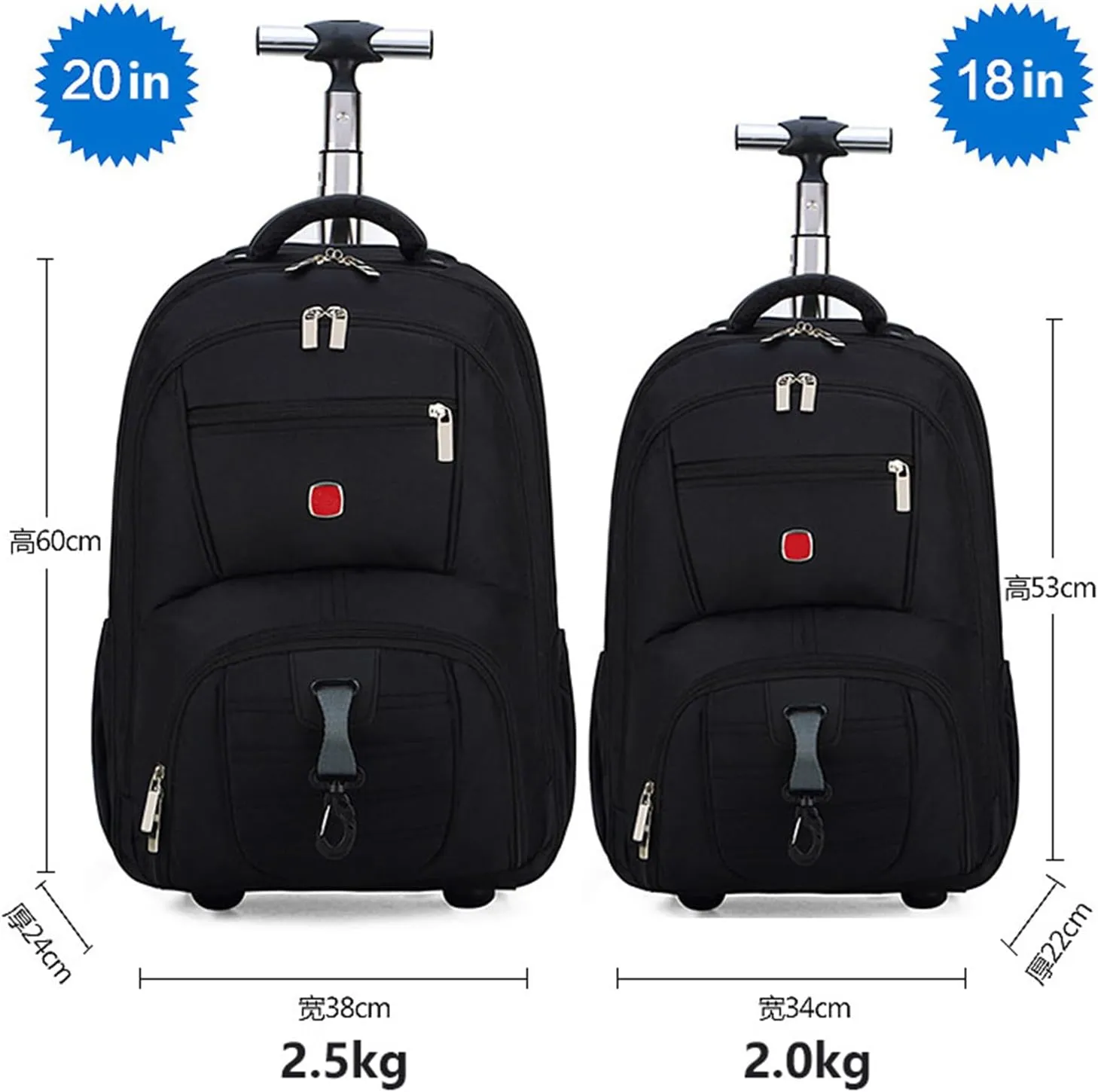 20in Rolling Business Backpack for Men Women, Airline Approved Travel Laptop Carry on Luggage Bag with Wheels Large Capacity (Black D,20in)