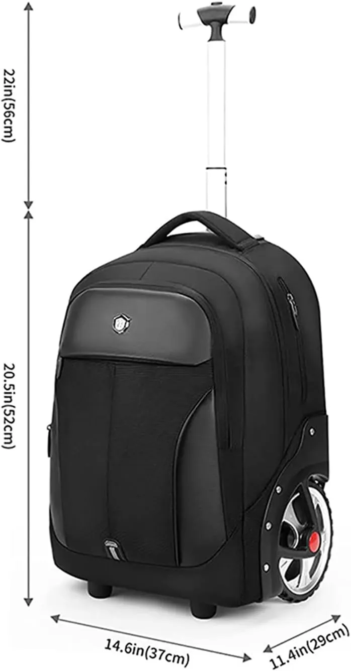 22 Inch Rolling Backpack, Waterproof Backpack with Wheels for Business and Travel Commuter, Carry on Laptop Backpack for Women and Men Adult (black)