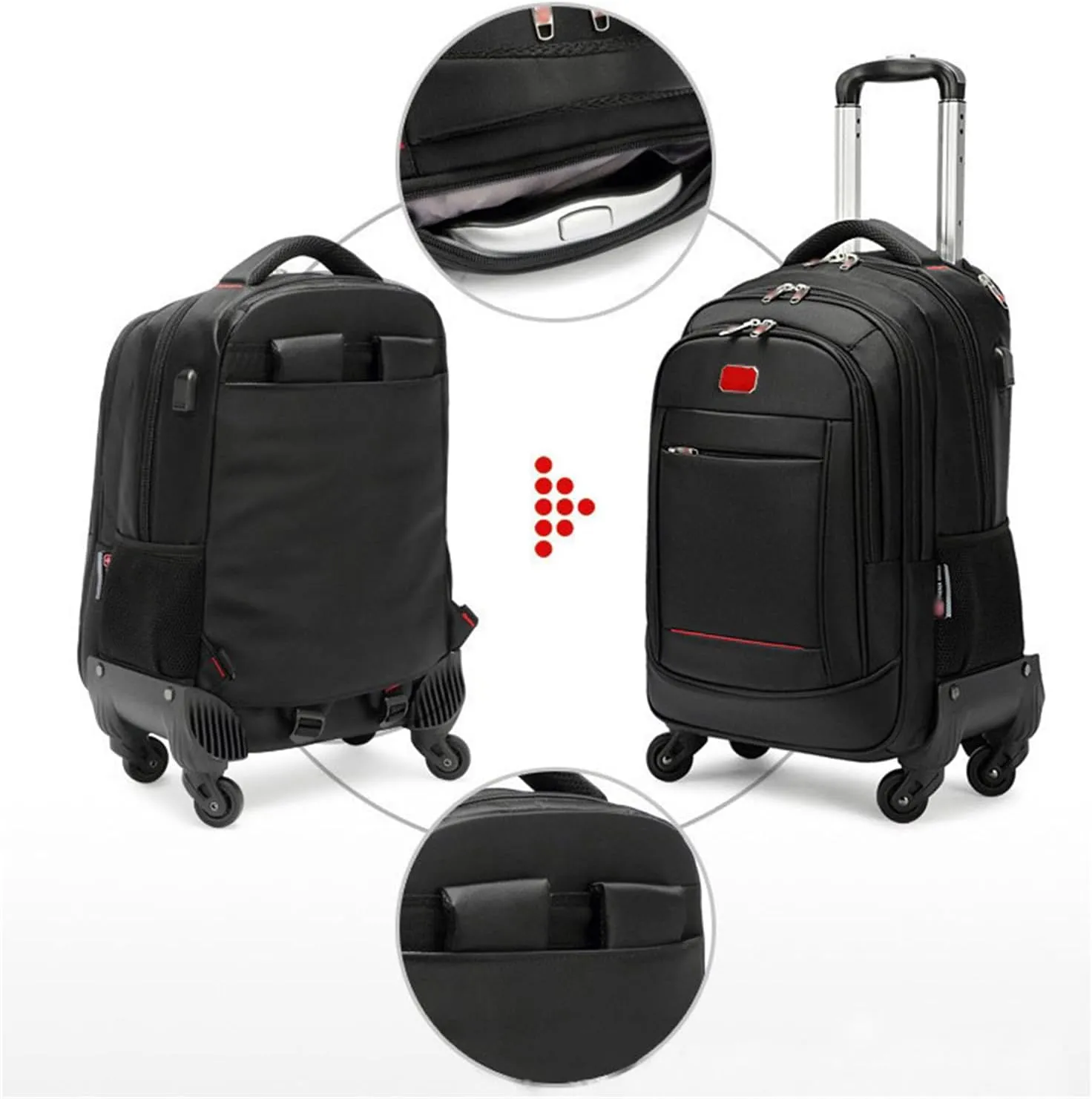 22in Rolling Backpack with 360 Detachable Wheels for Men Women Airline Approved Carry on Large Size Laptop Travel Business Luggage Bag (Black,22in)
