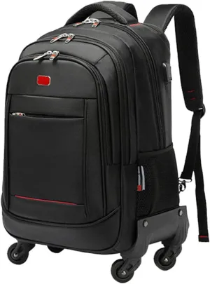 22in Rolling Backpack with 360 Detachable Wheels for Men Women Airline Approved Carry on Large Size Laptop Travel Business Luggage Bag (Black,22in)