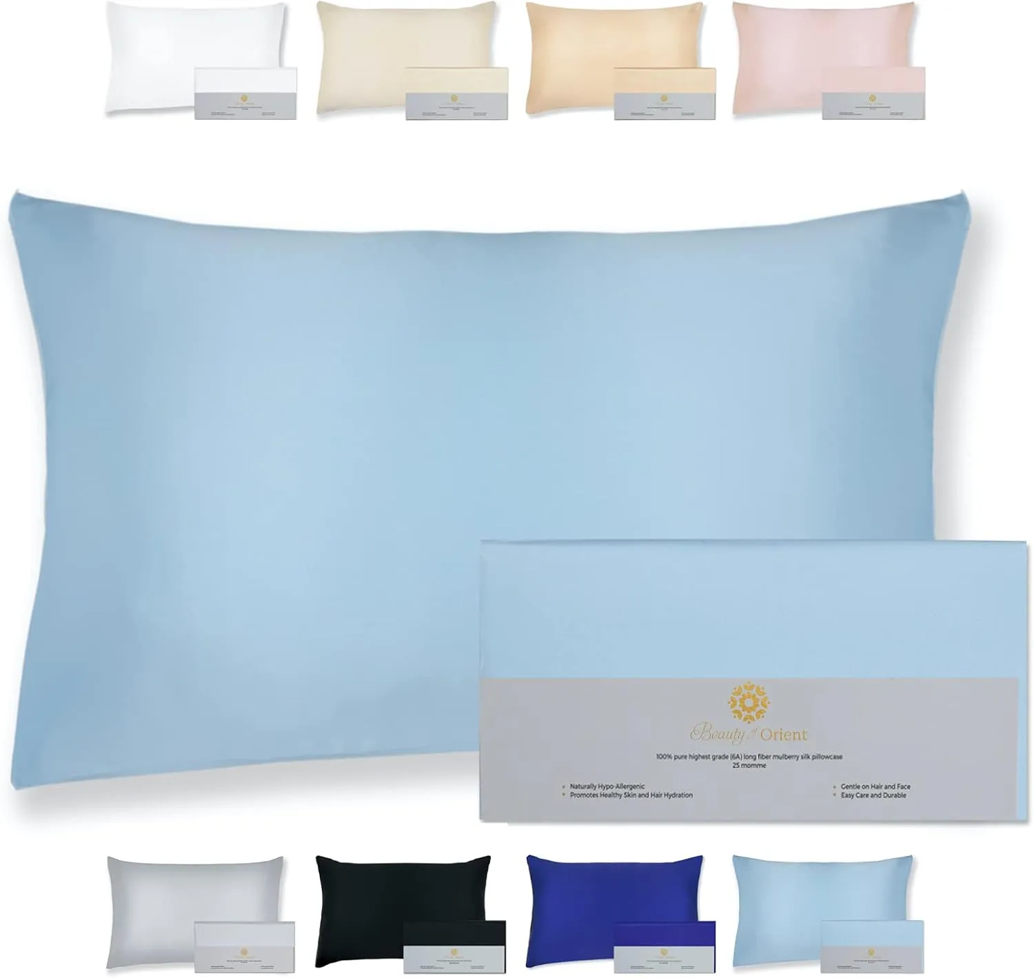 25 Momme Premium Mulberry Silk Pillowcase for Hair and Skin | Handcrafted Hypoallergenic & Anti-Acne Silk Pillow Cases with Zipper | King - 20" x 36", Frosty Blue