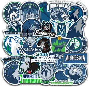 25 PCS Minnesota American Timberwolves Basketball Stickers for Water Bottle, Laptop, Bicycle, Computer, Motorcycle, Travel Case, Car Decal Decoration Sticker