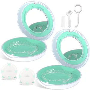 2PCS Retainer Case with Mirror and Adjustable Vent Holes, Cute Slim Aligner Case Compatible with Invisalign, Night Mouth Guard Case, With Retainer Remover Tool, Chew & Brush, White White