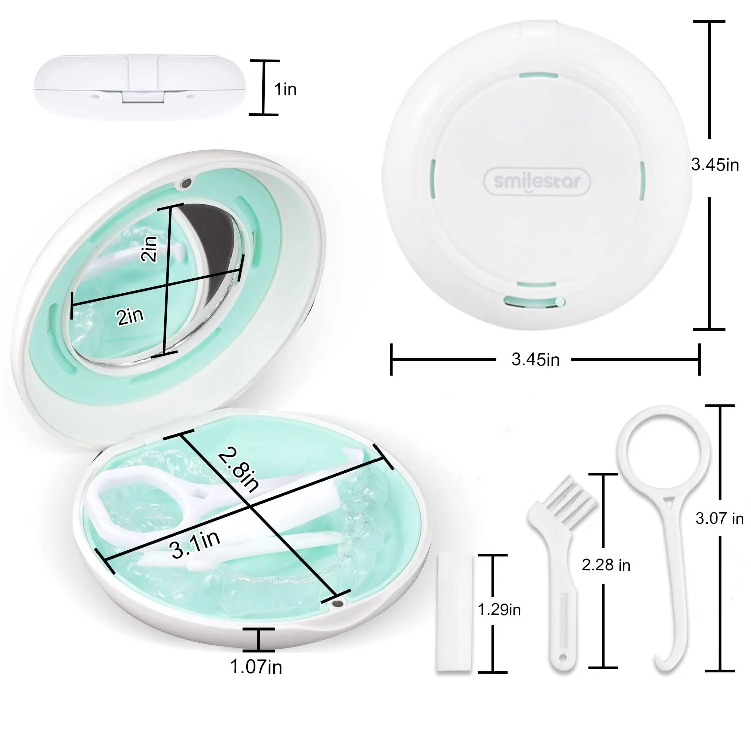 2PCS Retainer Case with Mirror and Adjustable Vent Holes, Cute Slim Aligner Case Compatible with Invisalign, Night Mouth Guard Case, With Retainer Remover Tool, Chew & Brush, White White