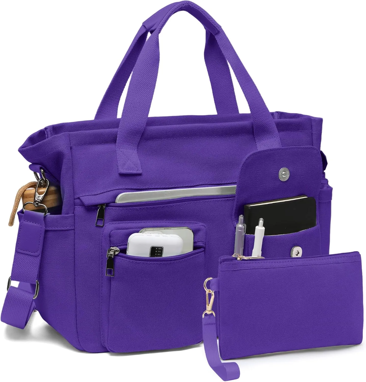 2Pcs/Set Large Canvas Tote Bag for Women, Laptop Work Bags Crossbody Shoulder Hobo Messenger Handbag Purse Travel Gym Totes