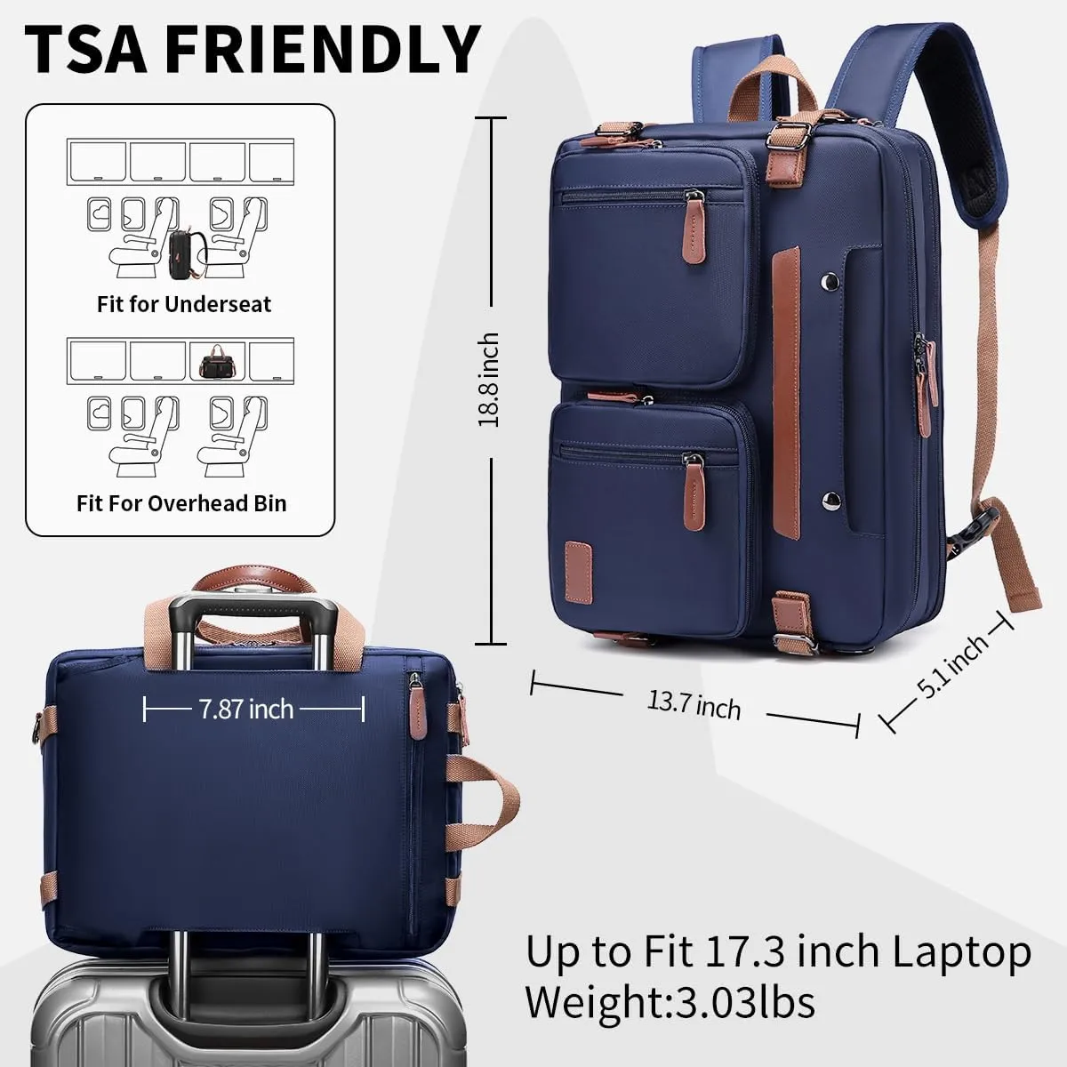 3 in 1 Computer Bag for Men, 17.3 Inch Laptop Backpack, Work Bag for Men, Laptop Bag (Blue)