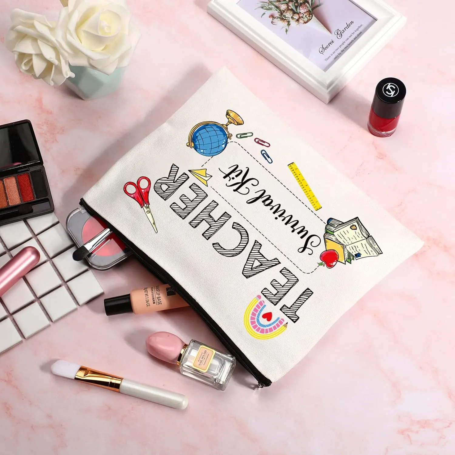 3 Pieces Makeup Bags Travel Cases Teacher Supplies for Classroom Personalized Cosmetic Cases Teacher Appreciation Gifts for Women