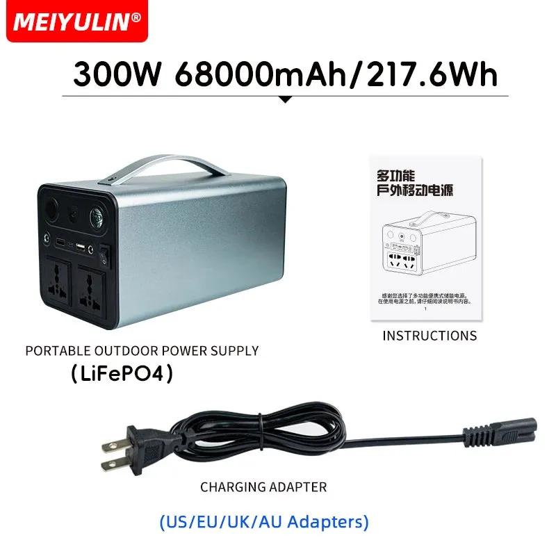 300W 220V Portable LiFePO4 Power Station 68000mAh Solar Generator USB C DC PD External Spare Battery Charger For Outdoor Camping