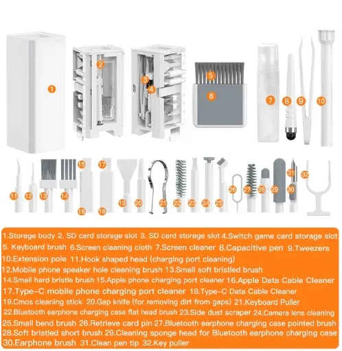 32 in 1 Electronic Cleaner Kit Laptop Keyboard Phone Cleaning Brush Headset Clean Pen Screen Cleaner Keycap Puller Set