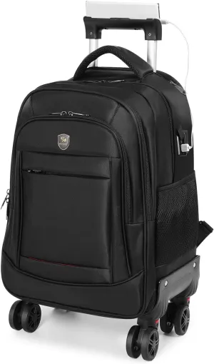 360° rotating Water Resistant Rolling Backpack with 4 Removable Wheels for Adults,Airline Approved Carry on Luggage Fit 15.6 Inch Laptop Travel Backpack with USB Charging Port