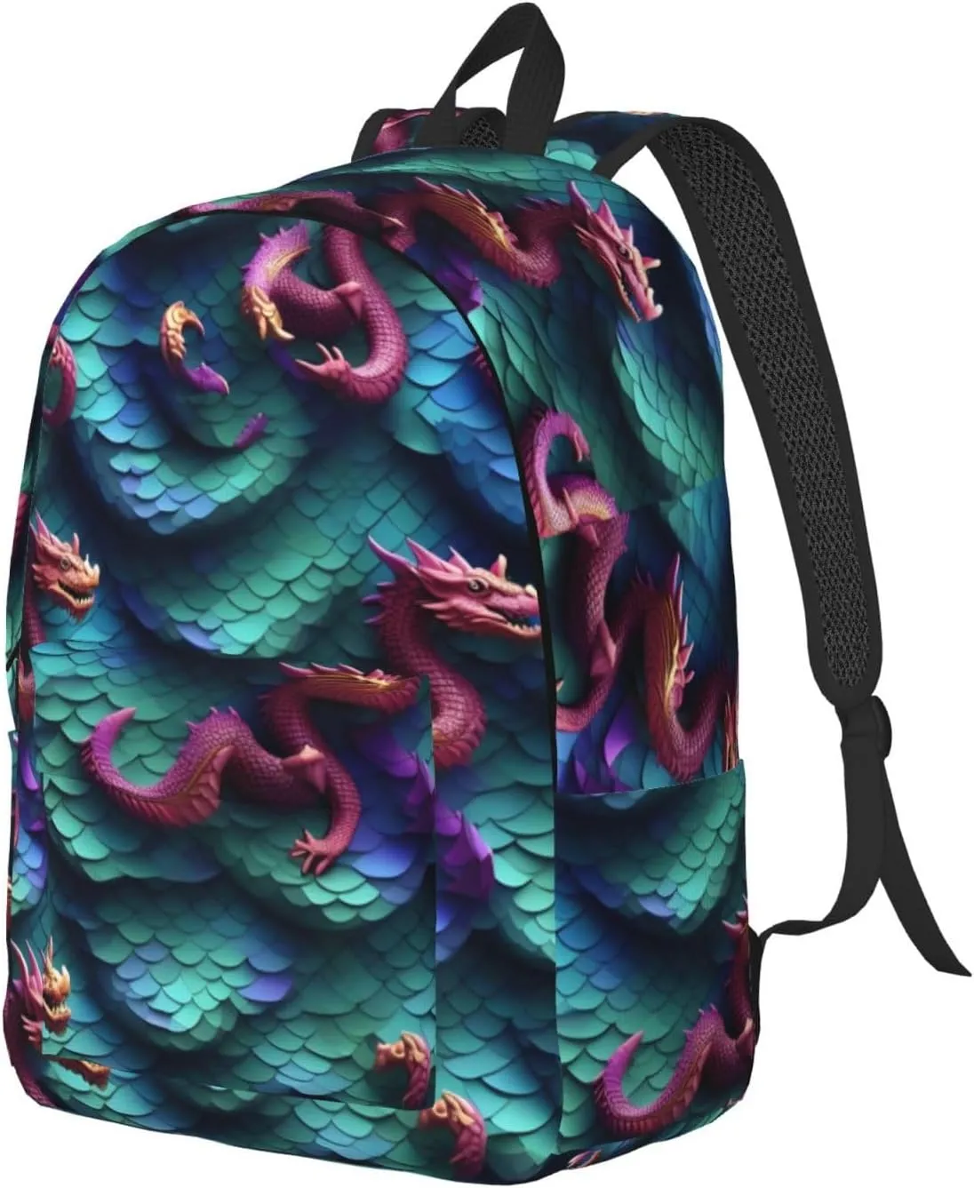 3d Magical Dragon Scales Pattern Canvas Casual Lightweight Duffel Bag, Fashion Duffel Bag, Casual Daypack, Unisex Travel Backpack
