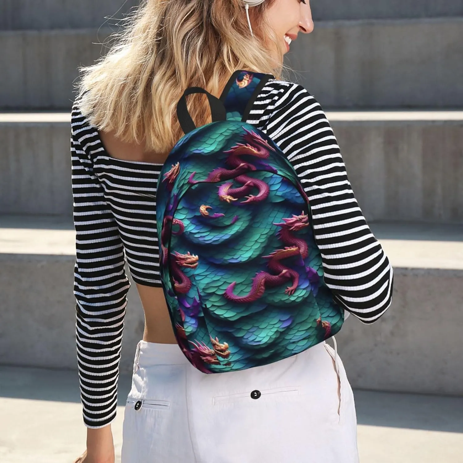 3d Magical Dragon Scales Pattern Canvas Casual Lightweight Duffel Bag, Fashion Duffel Bag, Casual Daypack, Unisex Travel Backpack