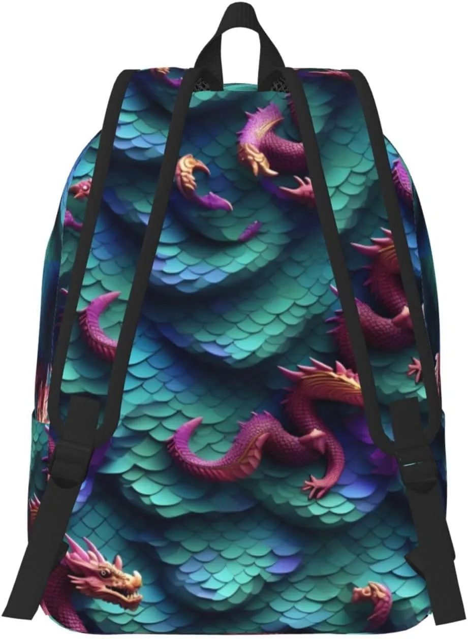 3d Magical Dragon Scales Pattern Canvas Casual Lightweight Duffel Bag, Fashion Duffel Bag, Casual Daypack, Unisex Travel Backpack