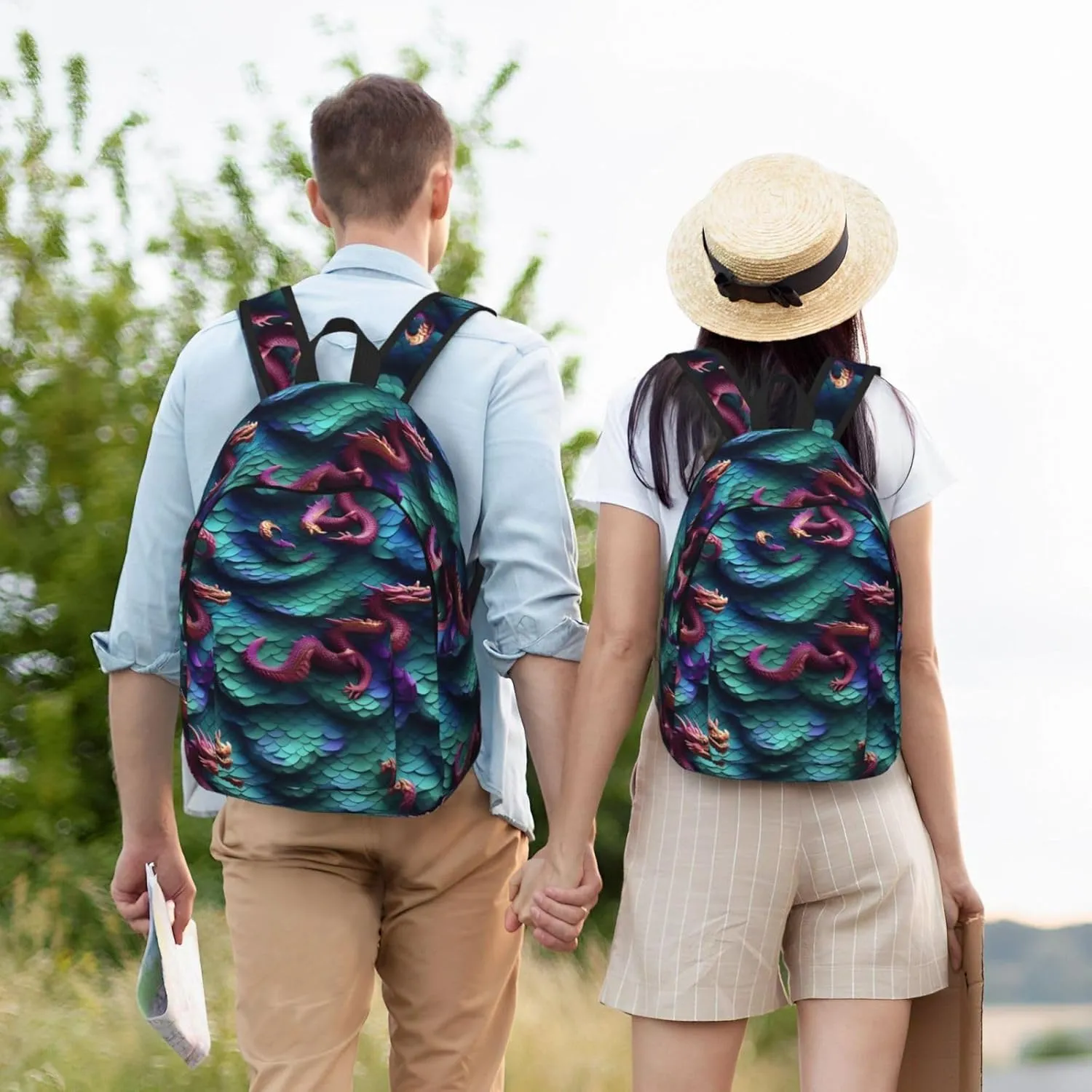 3d Magical Dragon Scales Pattern Canvas Casual Lightweight Duffel Bag, Fashion Duffel Bag, Casual Daypack, Unisex Travel Backpack