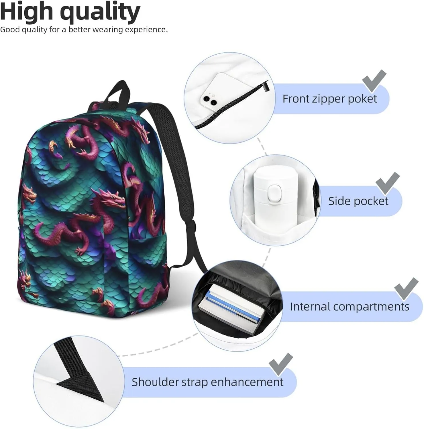 3d Magical Dragon Scales Pattern Canvas Casual Lightweight Duffel Bag, Fashion Duffel Bag, Casual Daypack, Unisex Travel Backpack