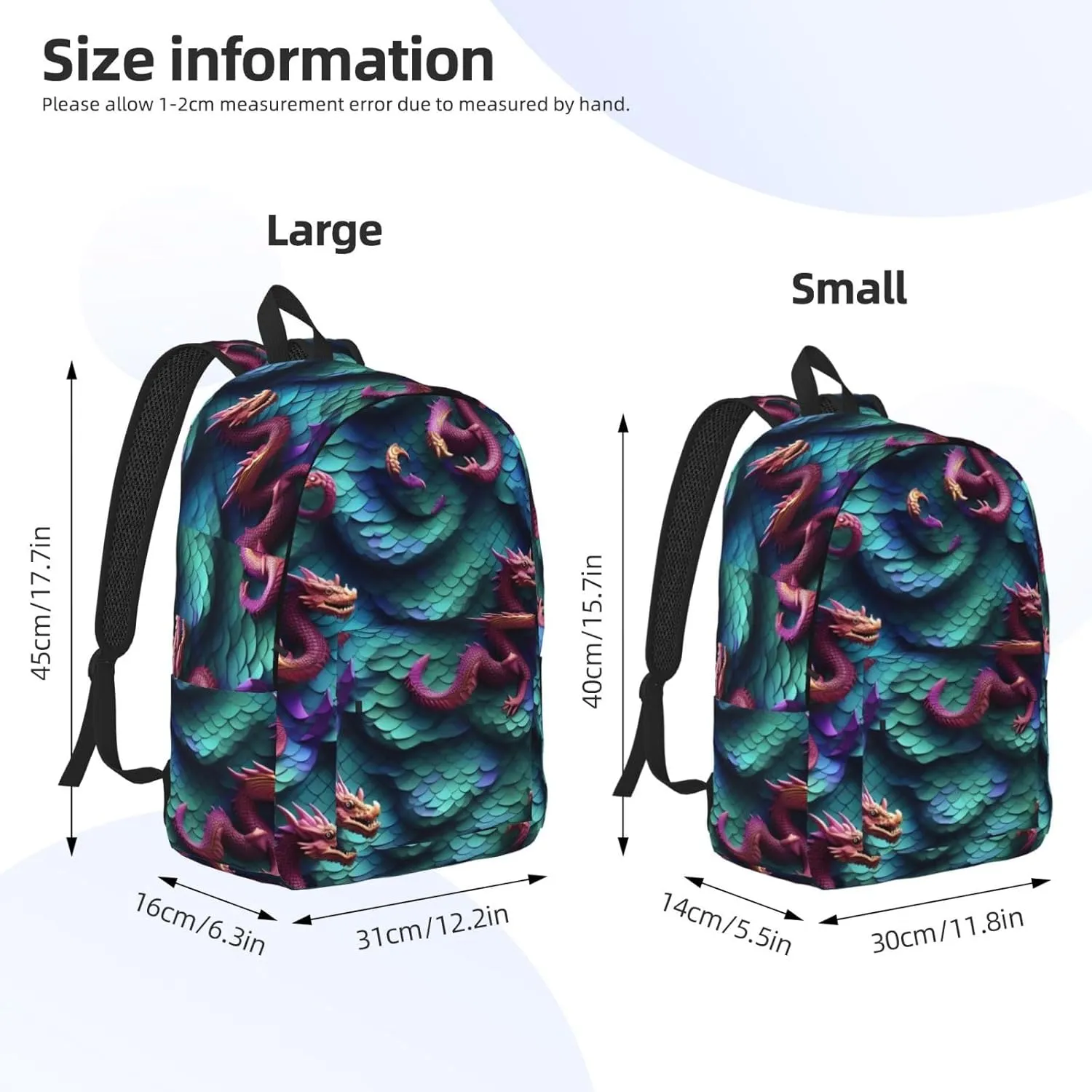 3d Magical Dragon Scales Pattern Canvas Casual Lightweight Duffel Bag, Fashion Duffel Bag, Casual Daypack, Unisex Travel Backpack