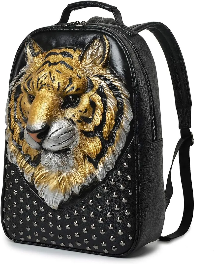 3D Tiger Leather Backpack Unique Designer Fashion Travel Laptop Backpack (yellow)
