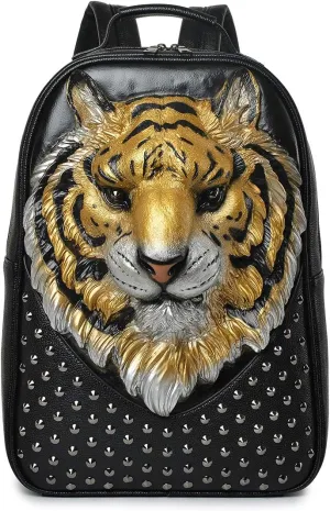 3D Tiger Leather Backpack Unique Designer Fashion Travel Laptop Backpack (yellow)