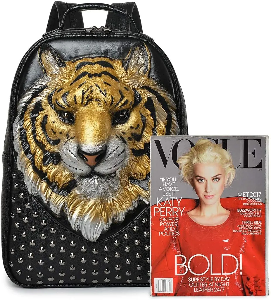 3D Tiger Leather Backpack Unique Designer Fashion Travel Laptop Backpack (yellow)