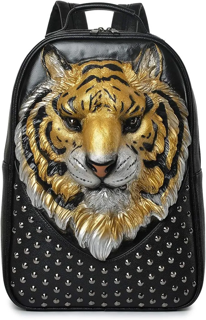 3D Tiger Leather Backpack Unique Designer Fashion Travel Laptop Backpack (yellow)