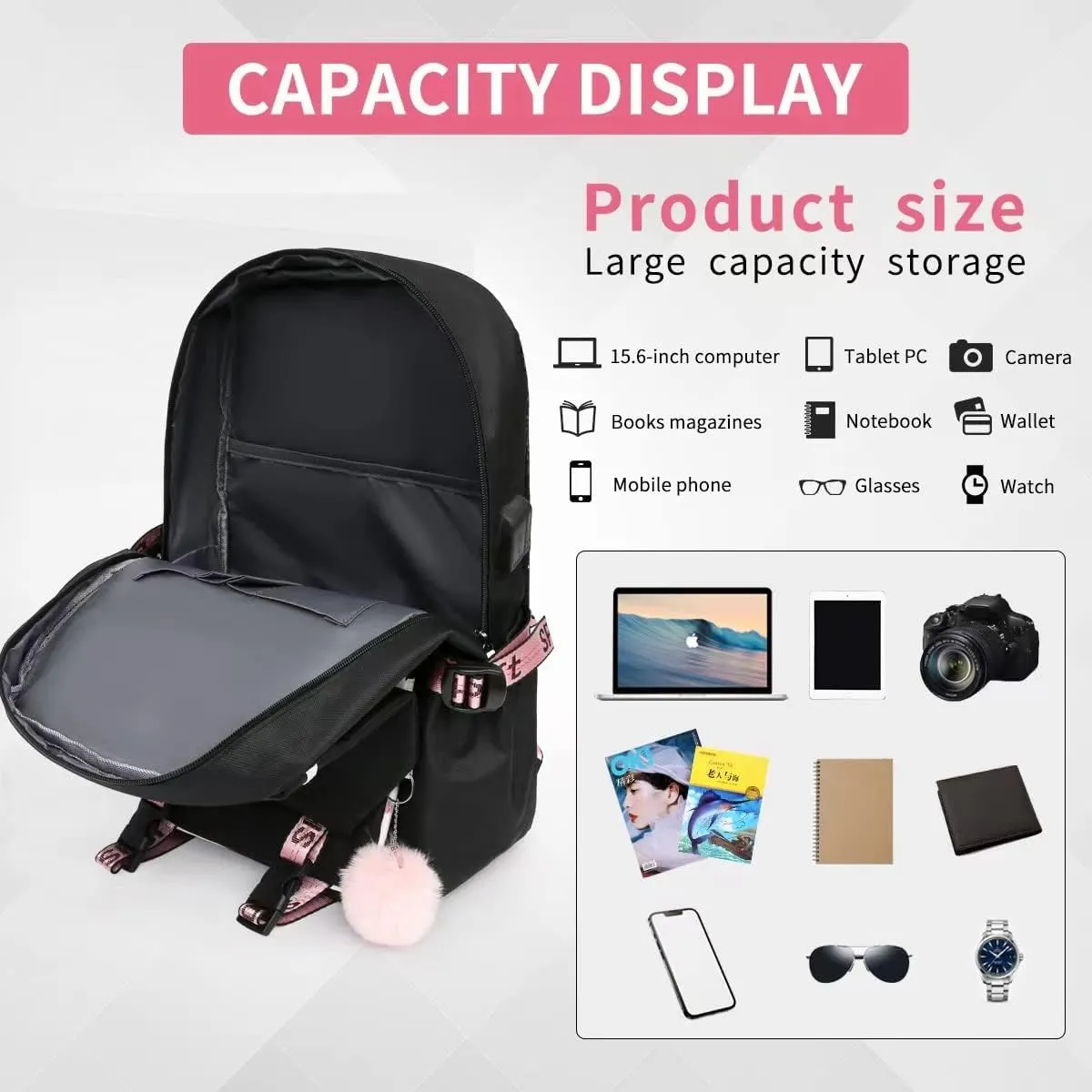 3PCS Teenagers Travel Backpack Large Capacity Laptop Bag Multifunctional Shoulder Bag with USB Charging Port