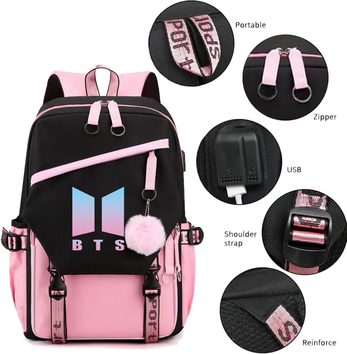 3PCS Teenagers Travel Backpack Large Capacity Laptop Bag Multifunctional Shoulder Bag with USB Charging Port