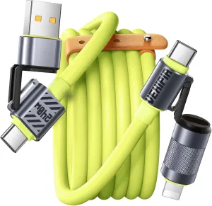 4 in 1 USB C Cable Lightning Cable,240W Fast Charging & Data Transfer,iPhone iPad Charger Cord with Lightning/Type C/USB A for iPhone 16/15/Macbook,IPad,5FT Green [SHEZI Series]