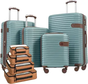4-Piece Luggage Set, Lightweight Expandable Travel Suitcase Set with Spinner Wheels and Packing Cubes, Blue