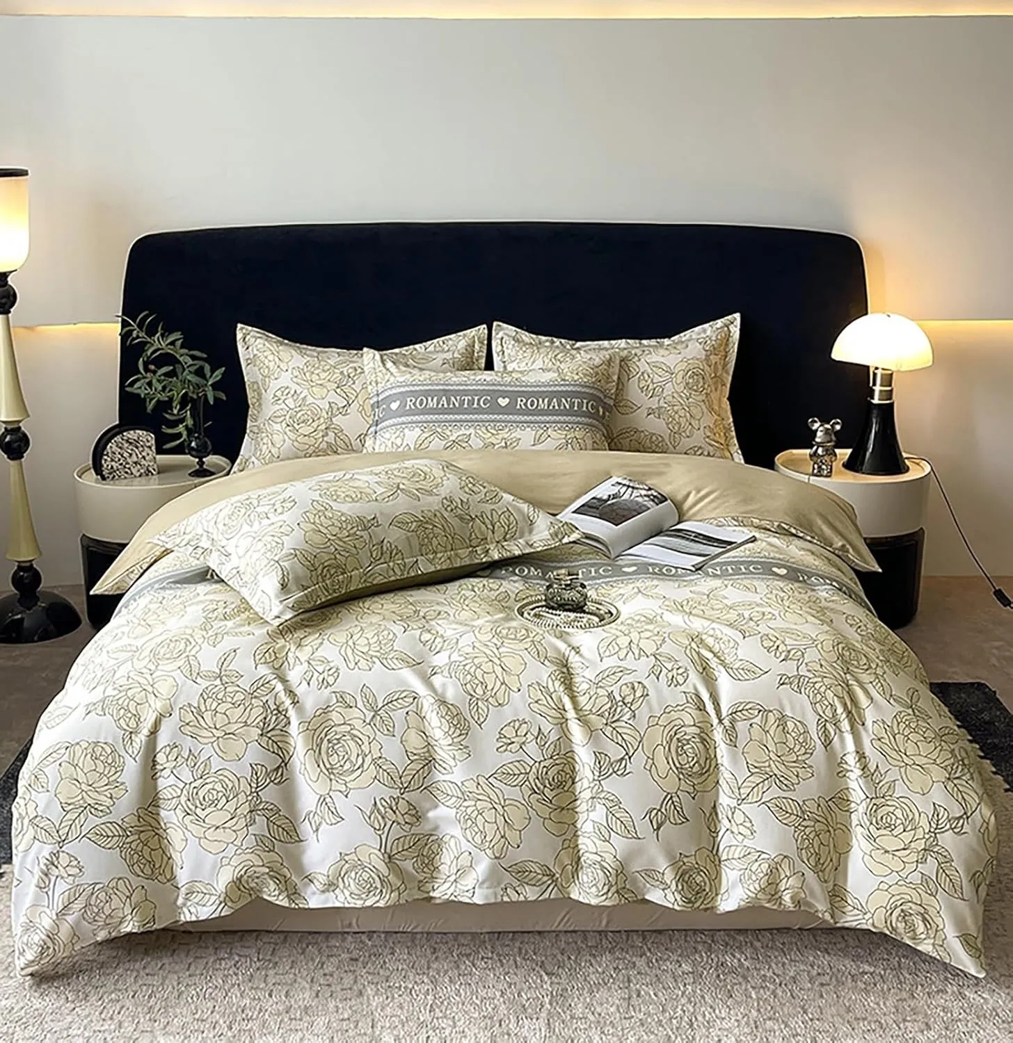 4pcs 100% Cotton Floral Bedding Duvet Cover Set 800 Thread Count,Flower Garden Style Comforter Cover Set Queen Size,Reversible Quilt Cover with Zipper Ties(Flower B,Twin(3Pcs))