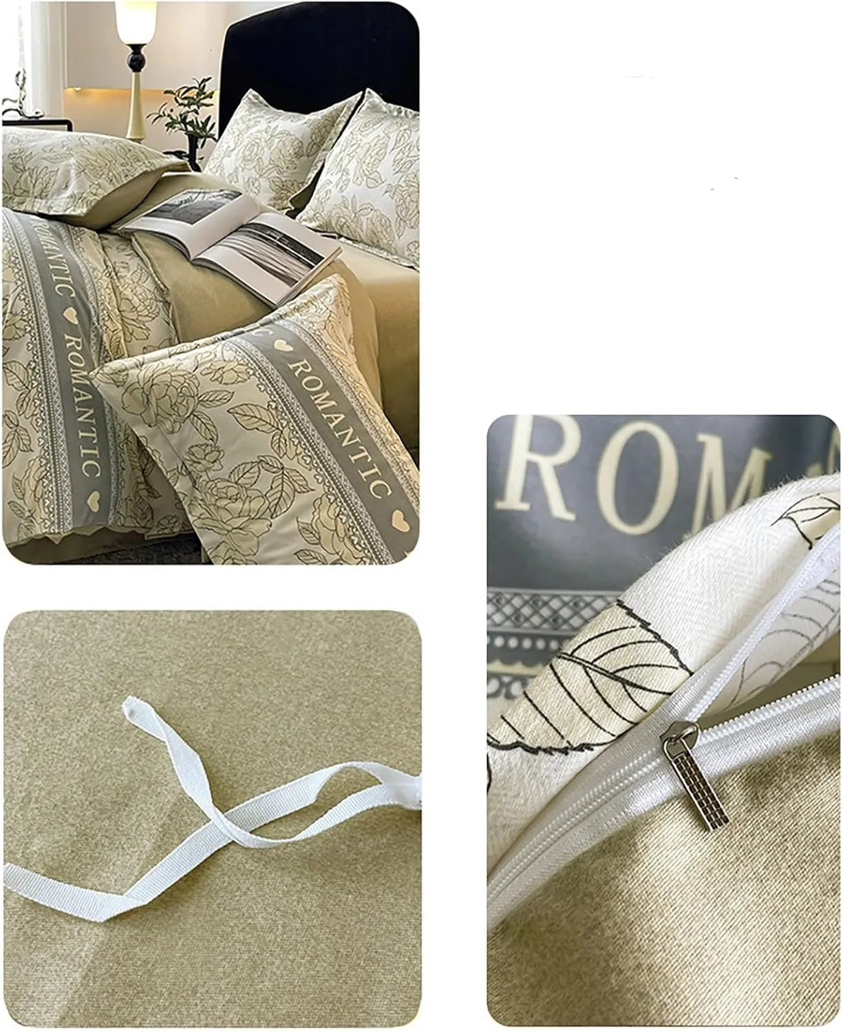 4pcs 100% Cotton Floral Bedding Duvet Cover Set 800 Thread Count,Flower Garden Style Comforter Cover Set Queen Size,Reversible Quilt Cover with Zipper Ties(Flower B,Twin(3Pcs))