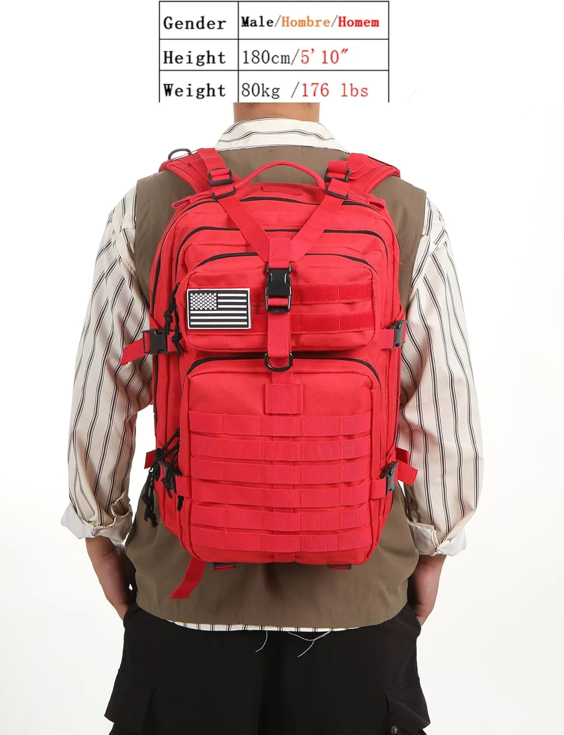 50L Sturdy Nylon Waterproof Fishing Hunting Backpack Outdoor Military Rucksacks Tactical Sports Camping Hiking (Red)