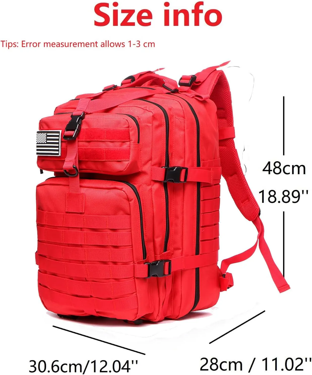50L Sturdy Nylon Waterproof Fishing Hunting Backpack Outdoor Military Rucksacks Tactical Sports Camping Hiking (Red)