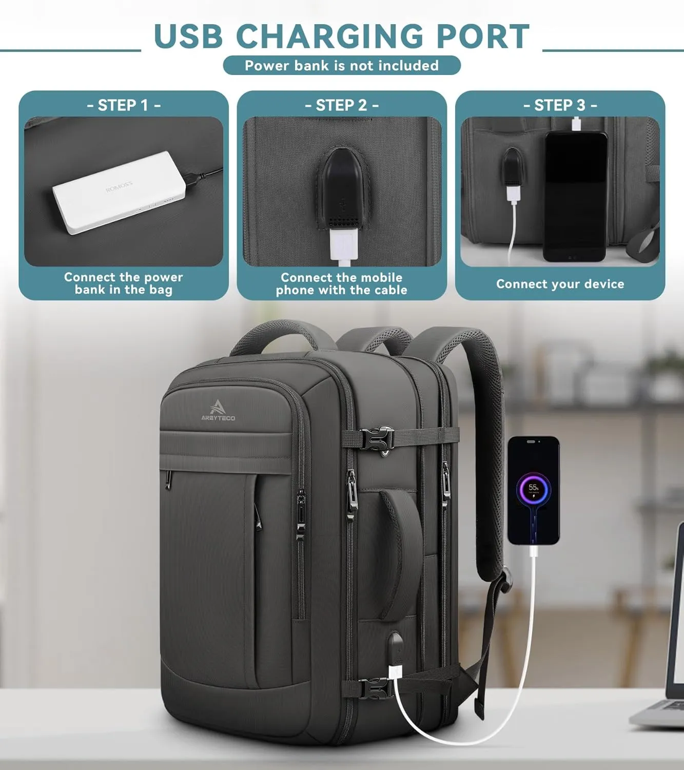 55L Extra Large Travel Laptop Backpack,Carry On Backpack for Men, Expandable Big Capacity Heavy Duty Business Suitcase Daypack Bag Fits 18.4 Inch Laptops, Travel Gifts for Men Women, Black