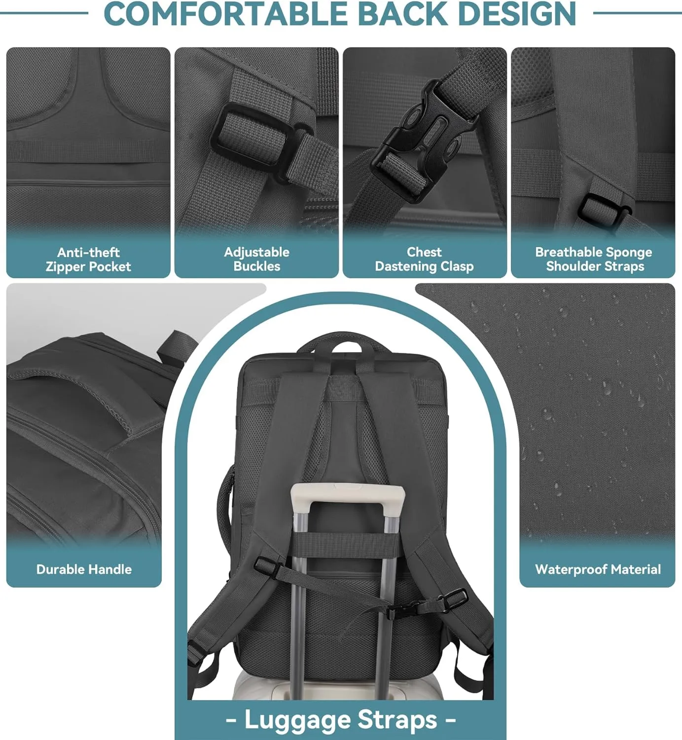 55L Extra Large Travel Laptop Backpack,Carry On Backpack for Men, Expandable Big Capacity Heavy Duty Business Suitcase Daypack Bag Fits 18.4 Inch Laptops, Travel Gifts for Men Women, Black