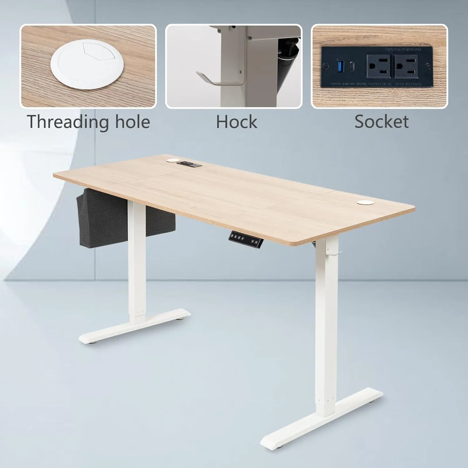 55x24 Inch Electric Height Adjustable Standing Desk with Cable Management, Splice Board, Mouse Pad, 2-Outlet Power Strip with USB 20W Charger, and Casters (Brown 55 * 24)