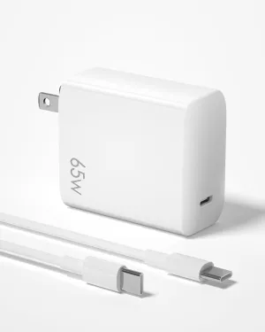 65W GaN PPS Compact Wall Charger for Laptops, Tablets & Phones (MacBook Pro/Air, iPad, iPhone 16/Pro, Galaxy and More) PD Adapter with 6.6ft USB-C to USB-C Cable, White