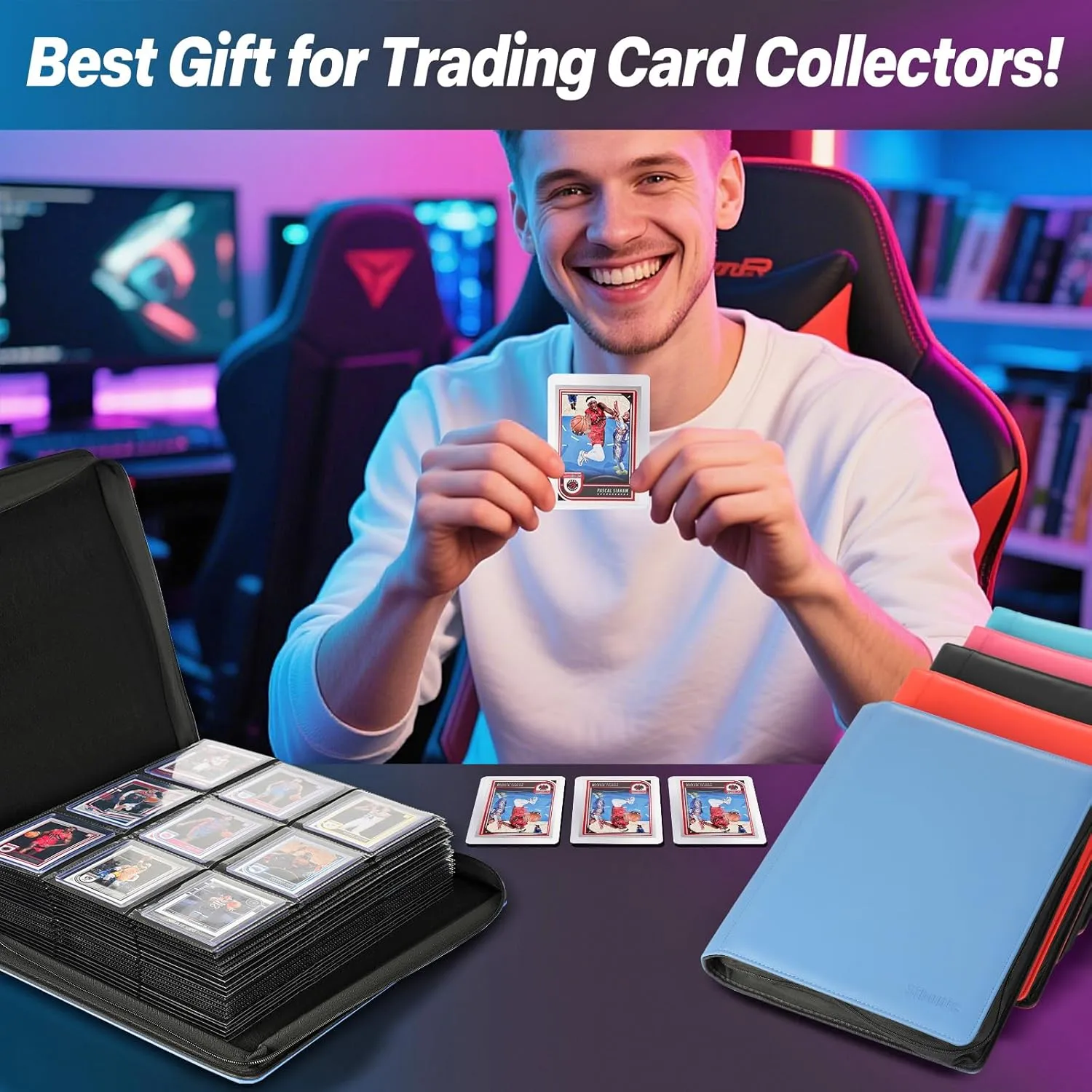 9 Pocket TopLoader Binder, Holds 360 3”x4” Toploader Hard Cases, Sleeves Card Collection Binder, 20 Double Sided Pages, Compatible with Trading & Sports Holder - Pink