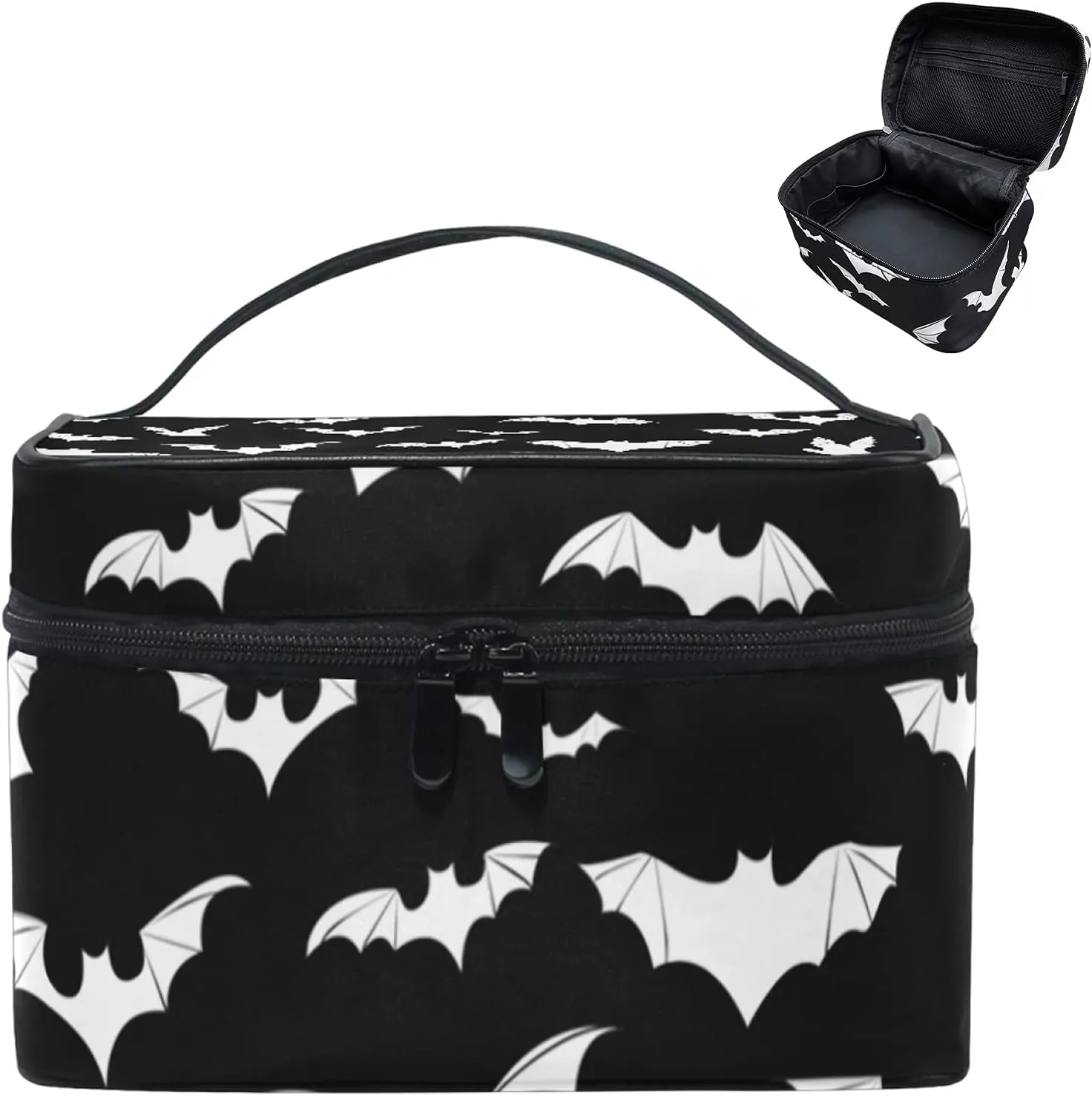 9CH Goth Travel Makeup Bag - Bats Cosmetic Bags Large Make up Organizer Portable Toiletry Bags Train Cases for Women Cosmetics