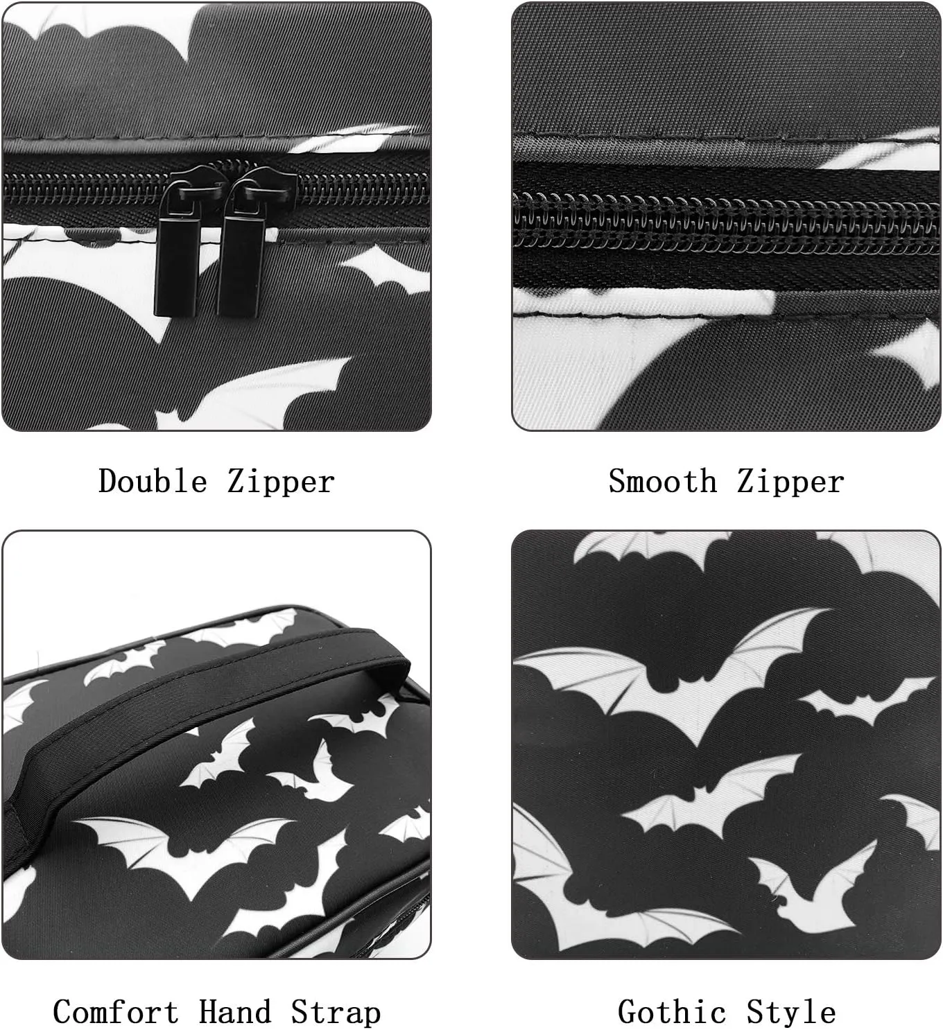 9CH Goth Travel Makeup Bag - Bats Cosmetic Bags Large Make up Organizer Portable Toiletry Bags Train Cases for Women Cosmetics