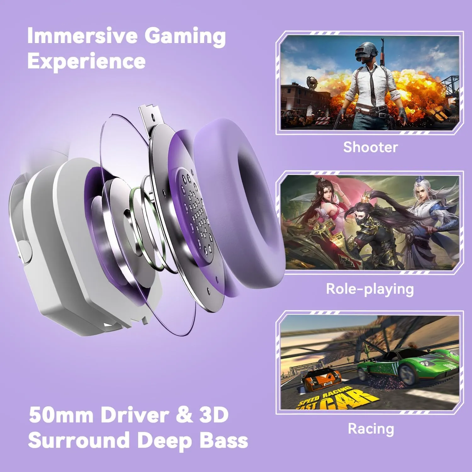 A88 Gaming Headset with Microphone, Stereo Wired Noise Cancelling Over-Ear Headphones with Mic for Pc, Ps5, Xbox One Series X/s, Ps4, Computer, Laptop, Mac, Nintendo, Gamer (Purple)