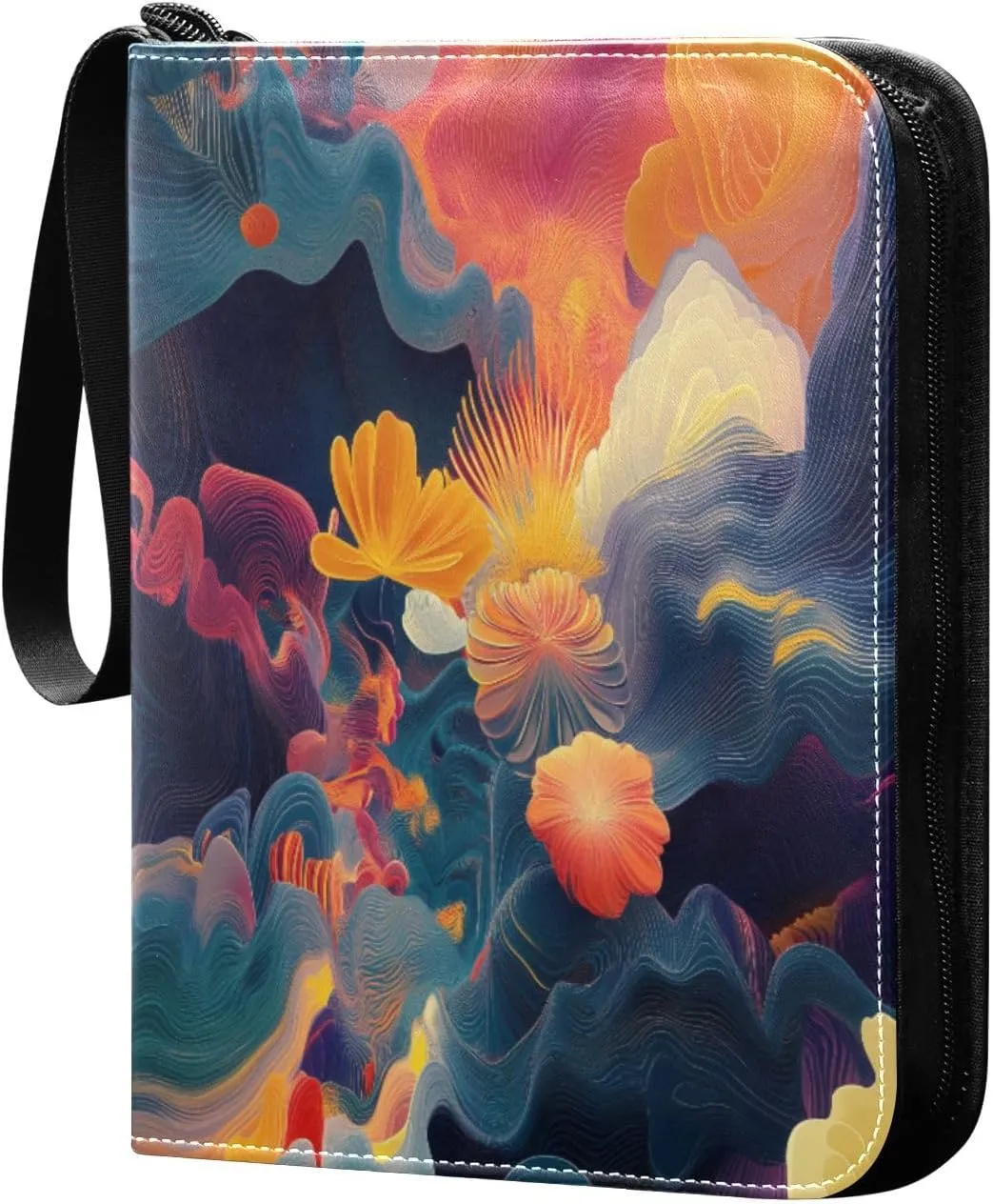 Abstract Landscape Colorful Cards Binder 4 Pocket Fits 400 Cards with 50 Removable Sleevesves, Trading Card Collector Zipper Album Holder Portable Card Games Display Storage Cases