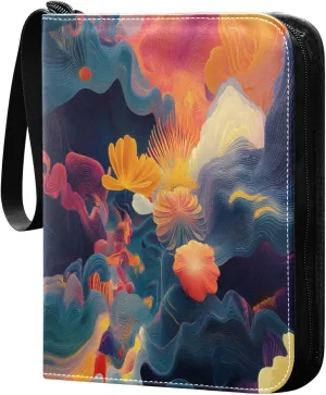 Abstract Landscape Colorful Cards Binder 4 Pocket Fits 400 Cards with 50 Removable Sleevesves, Trading Card Collector Zipper Album Holder Portable Card Games Display Storage Cases