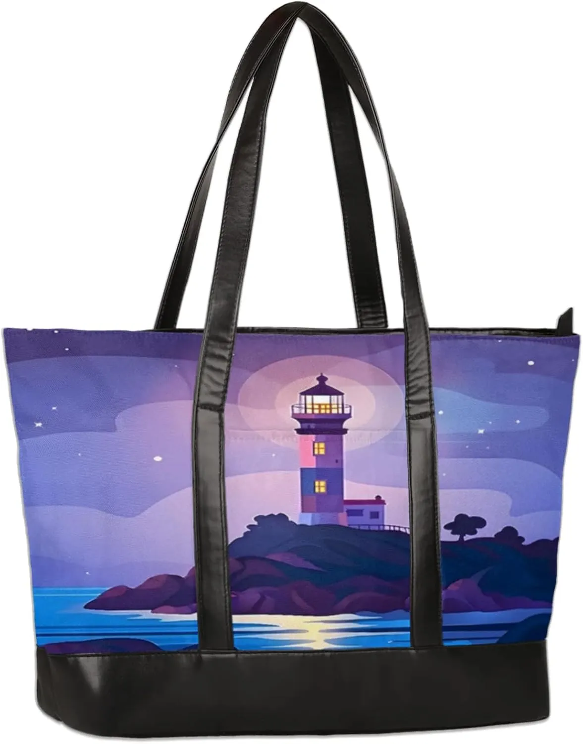Abstract Lighthouse Ocean Laptop Tote Bag for Women Lightweight Work Purse with Multiple Compartments Fits 13-15.6 Inch Laptop Tablet Shoulder Bag for Office Travel Daily Use