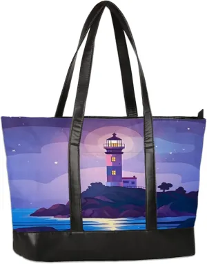 Abstract Lighthouse Ocean Laptop Tote Bag for Women Lightweight Work Purse with Multiple Compartments Fits 13-15.6 Inch Laptop Tablet Shoulder Bag for Office Travel Daily Use